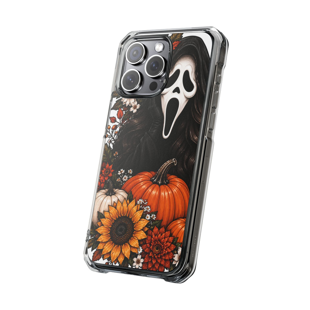 Clear Magnetic Phone Case — Autumn Scream Pumpkin & Sunflower Design