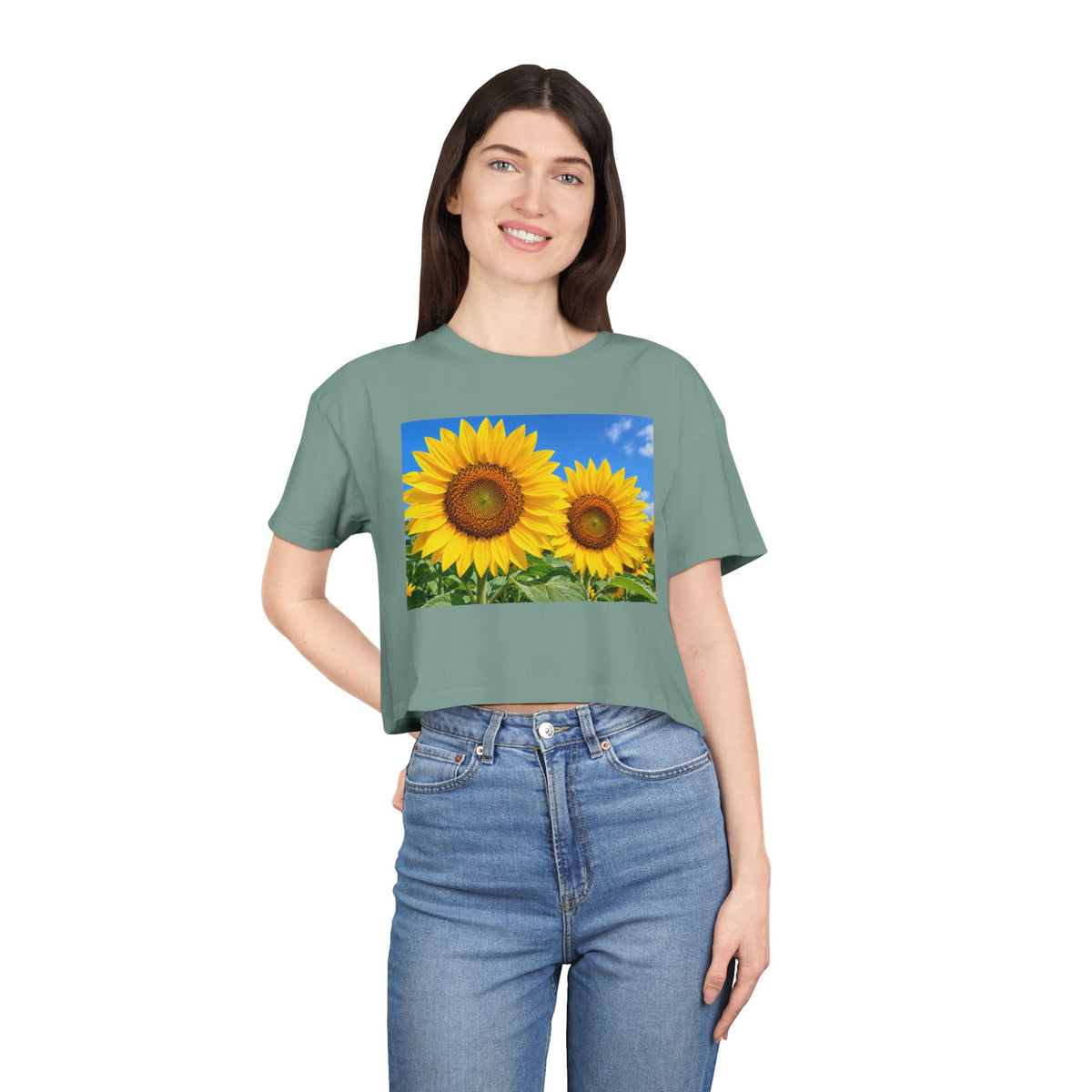 Sunflower Print Crop Tee