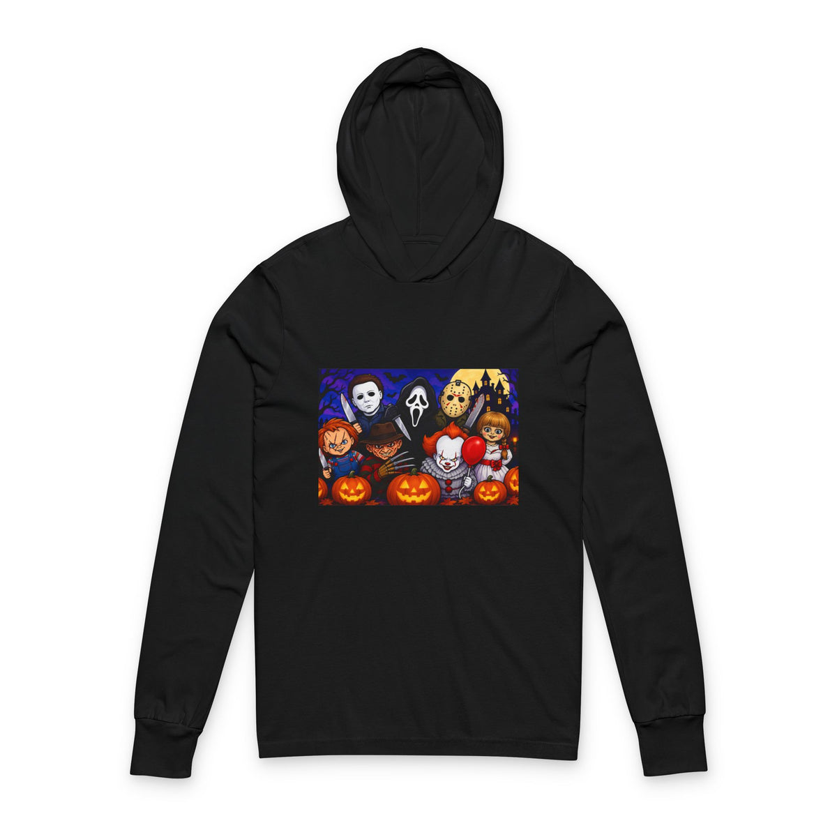Halloween Horror Mask Characters Hooded Long Sleeve Tee