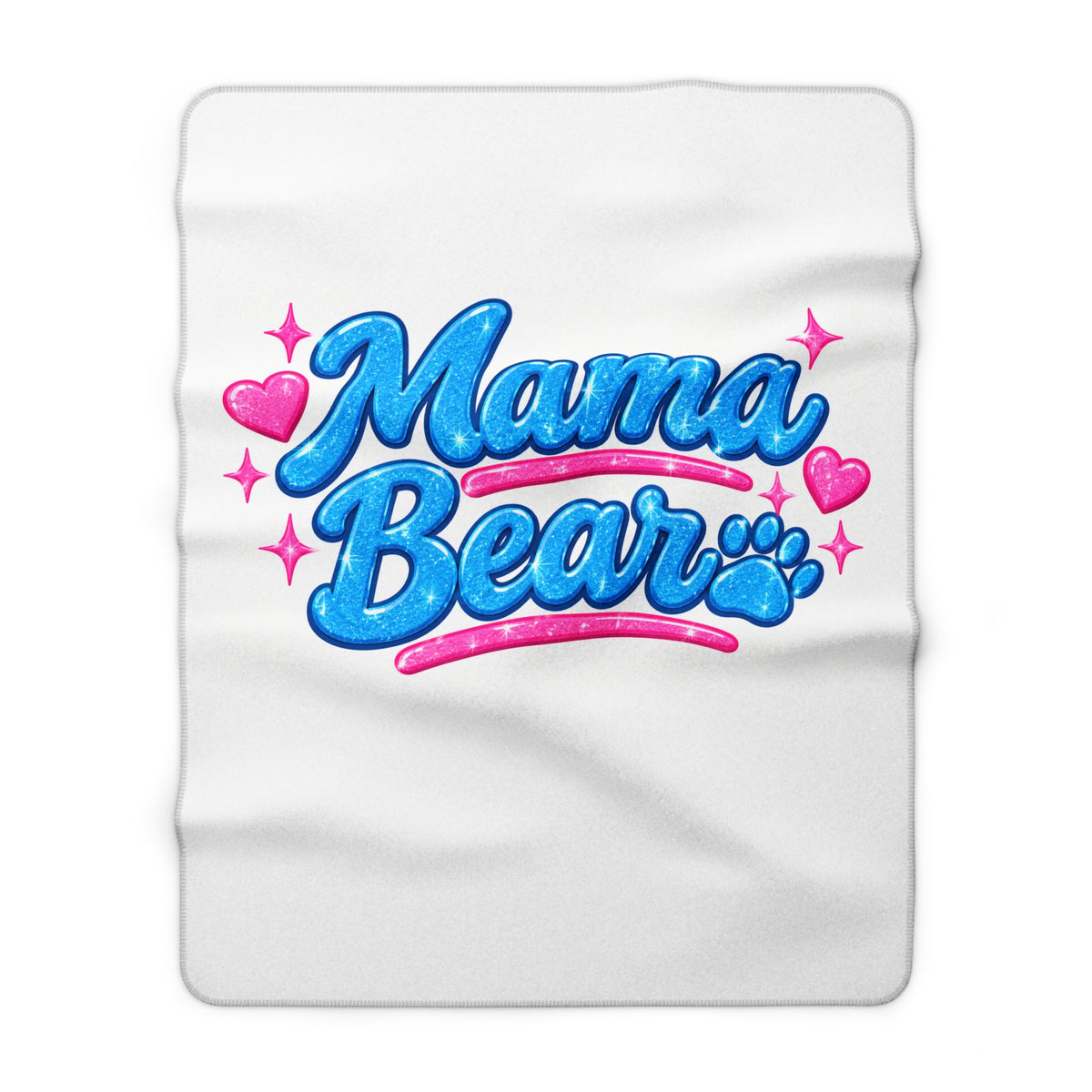 Mama Bear Sherpa Fleece Blanket — Cozy Mom Gift with Blue & Pink Glitter Script
