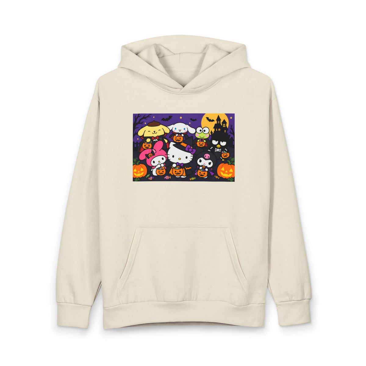 Halloween Kawaii Characters Hoodie — Cute Sanrio-Style Pumpkin Party Pullover