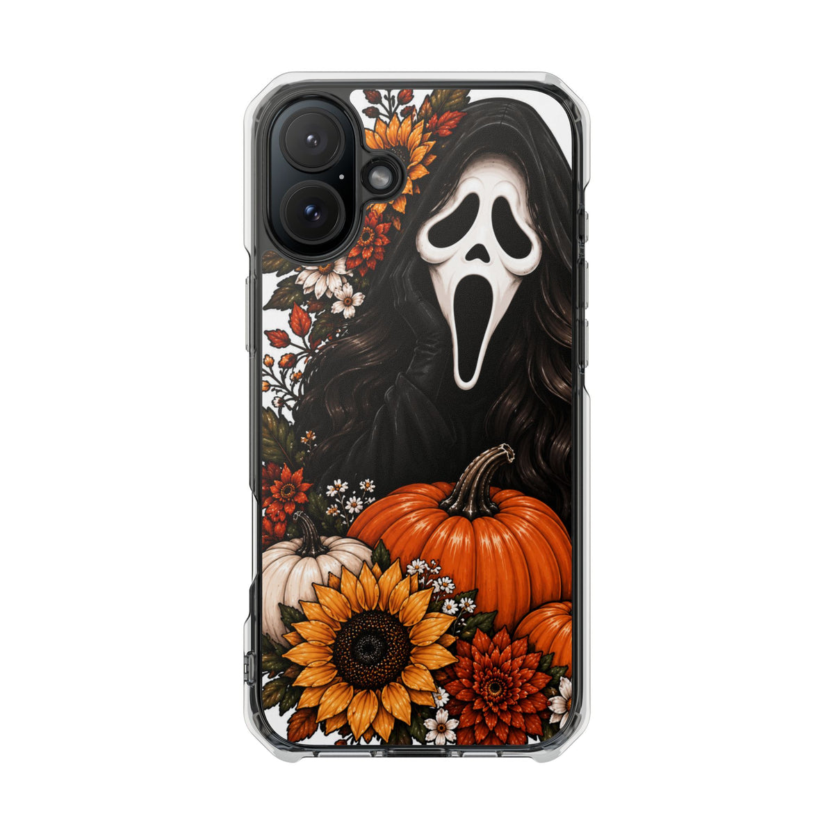 Clear Magnetic Phone Case — Autumn Scream Pumpkin & Sunflower Design