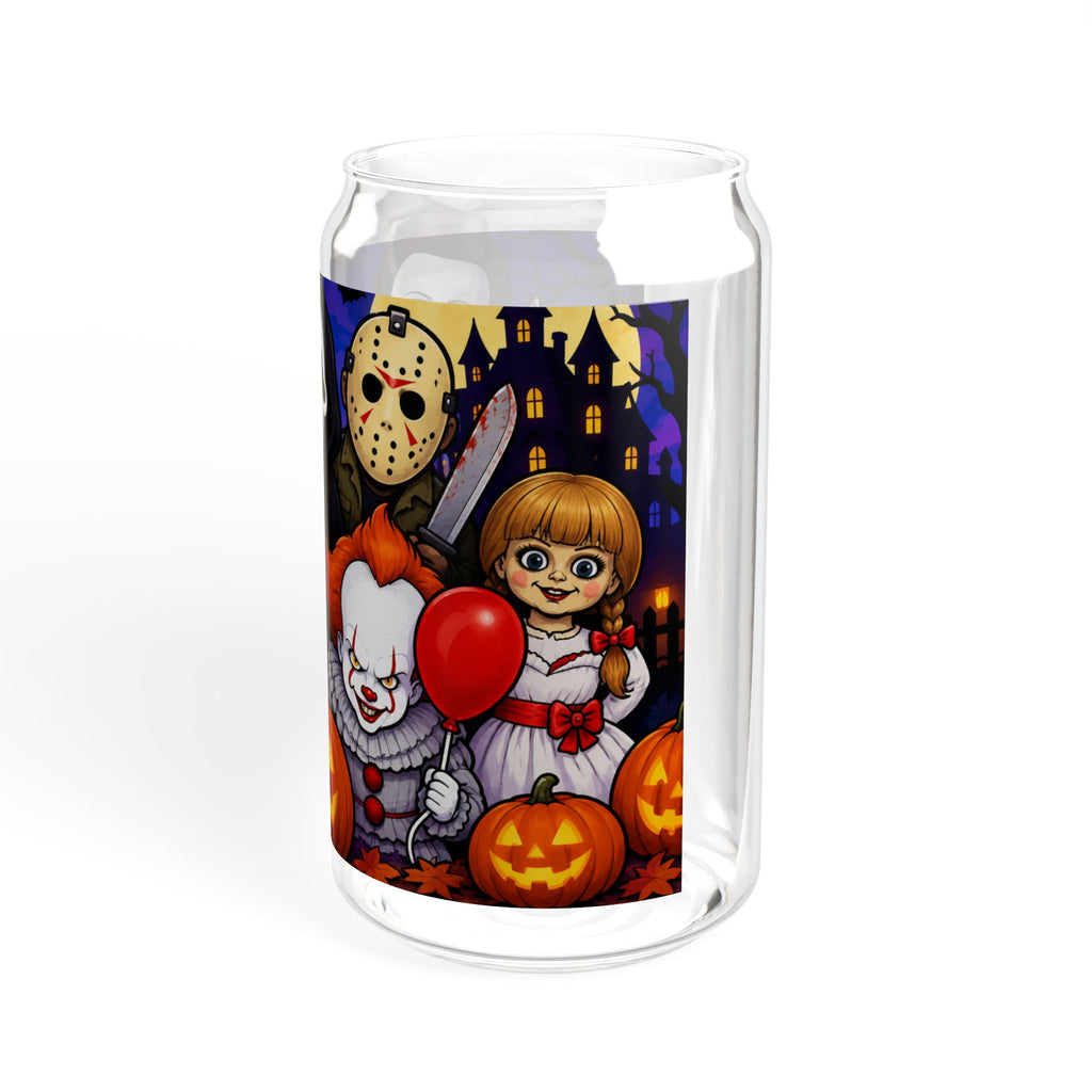 Halloween Horror Characters 16oz Sipper Glass – Michael Myers, Ghostface, Freddy, Pennywise & Chucky Design