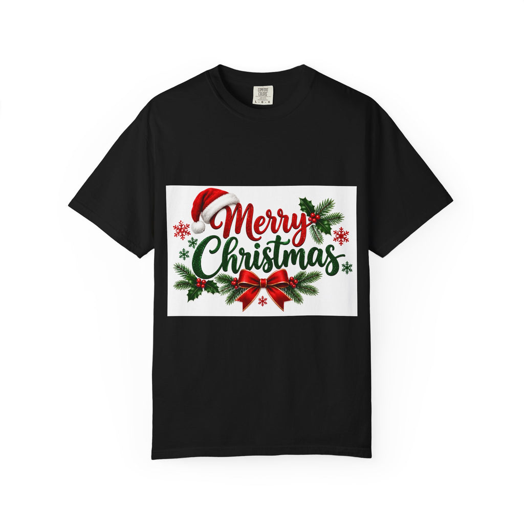 Merry Christmas T-Shirt – Festive Holiday Tee with Santa Hat & Wreath
