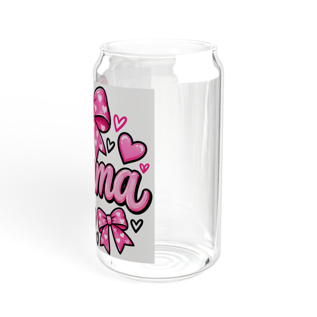 Mama Sipper Glass 16oz – Pink Hearts & Bows Drink Jar, Mother's Day Gift