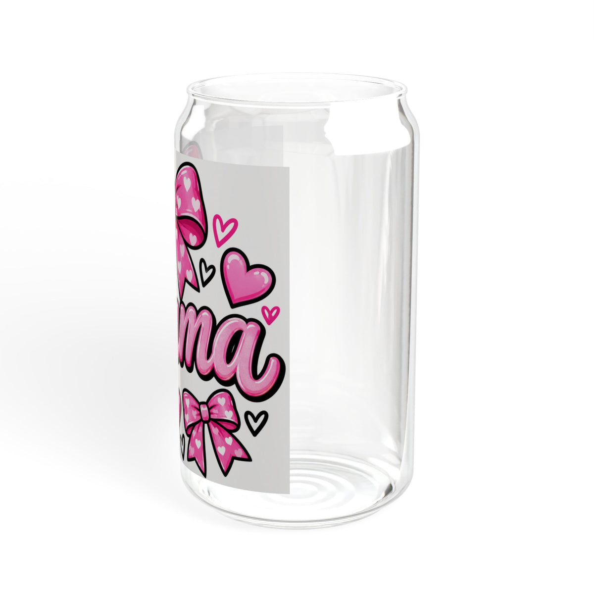 Mama Sipper Glass 16oz – Pink Hearts & Bows Drink Jar, Mother's Day Gift