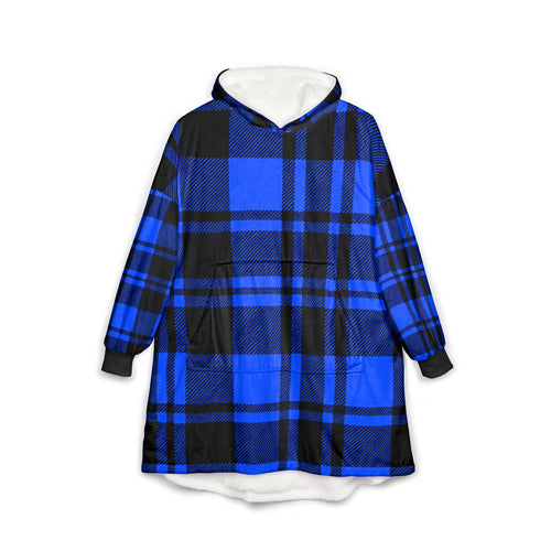Blue Buffalo Plaid Hooded Blanket - Cozy Sherpa Wearable Blanket