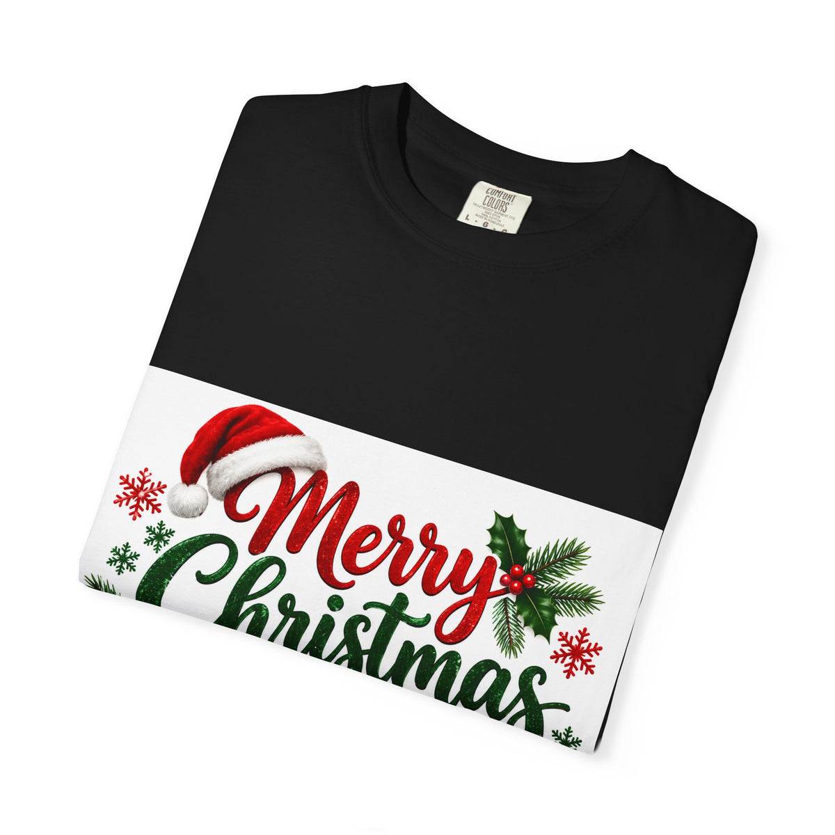 Merry Christmas T-Shirt – Festive Holiday Tee with Santa Hat & Wreath