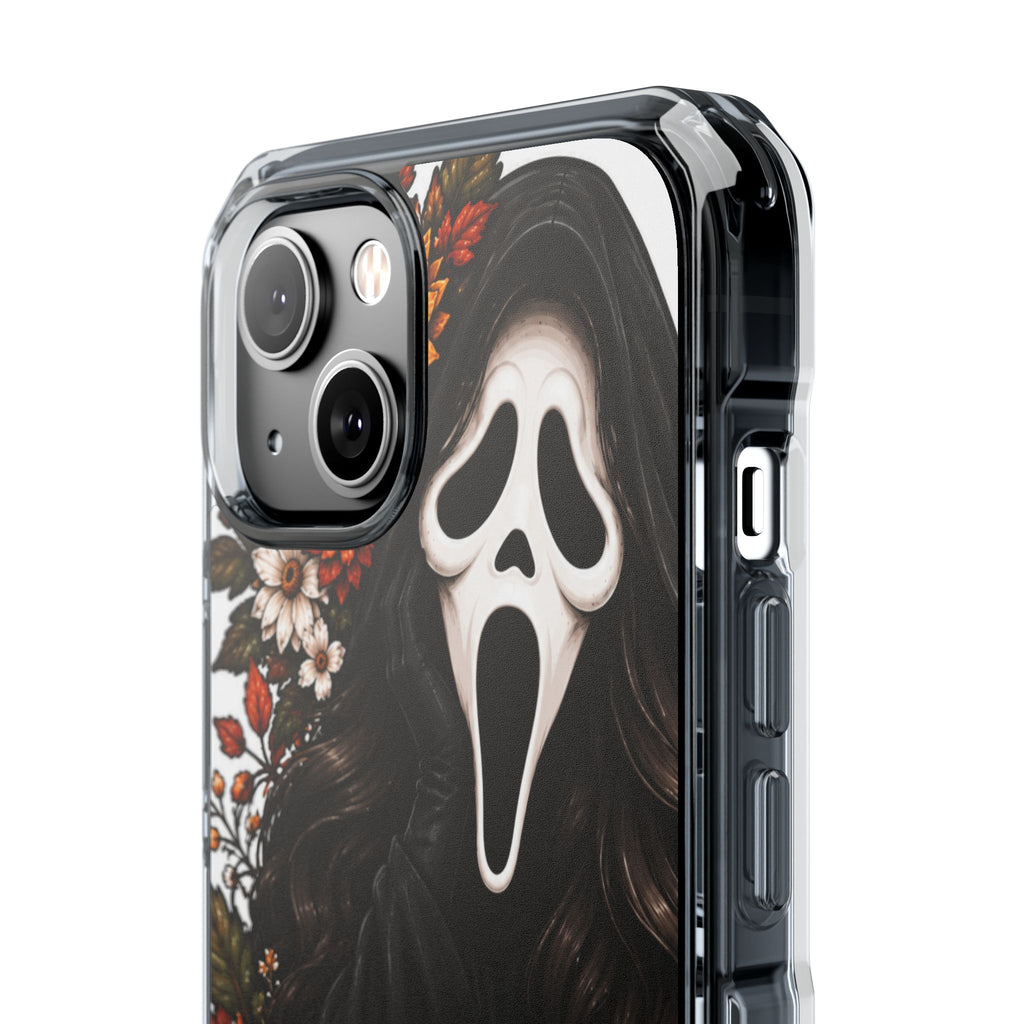 Clear Magnetic Phone Case — Autumn Scream Pumpkin & Sunflower Design