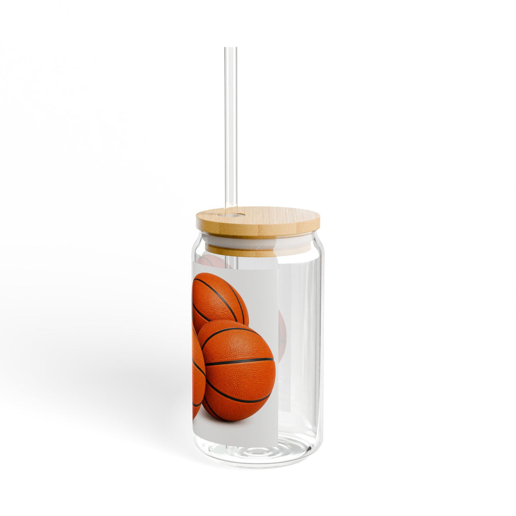 Basketball Glass Sipper | 16oz Sports Drink Jar with Straw