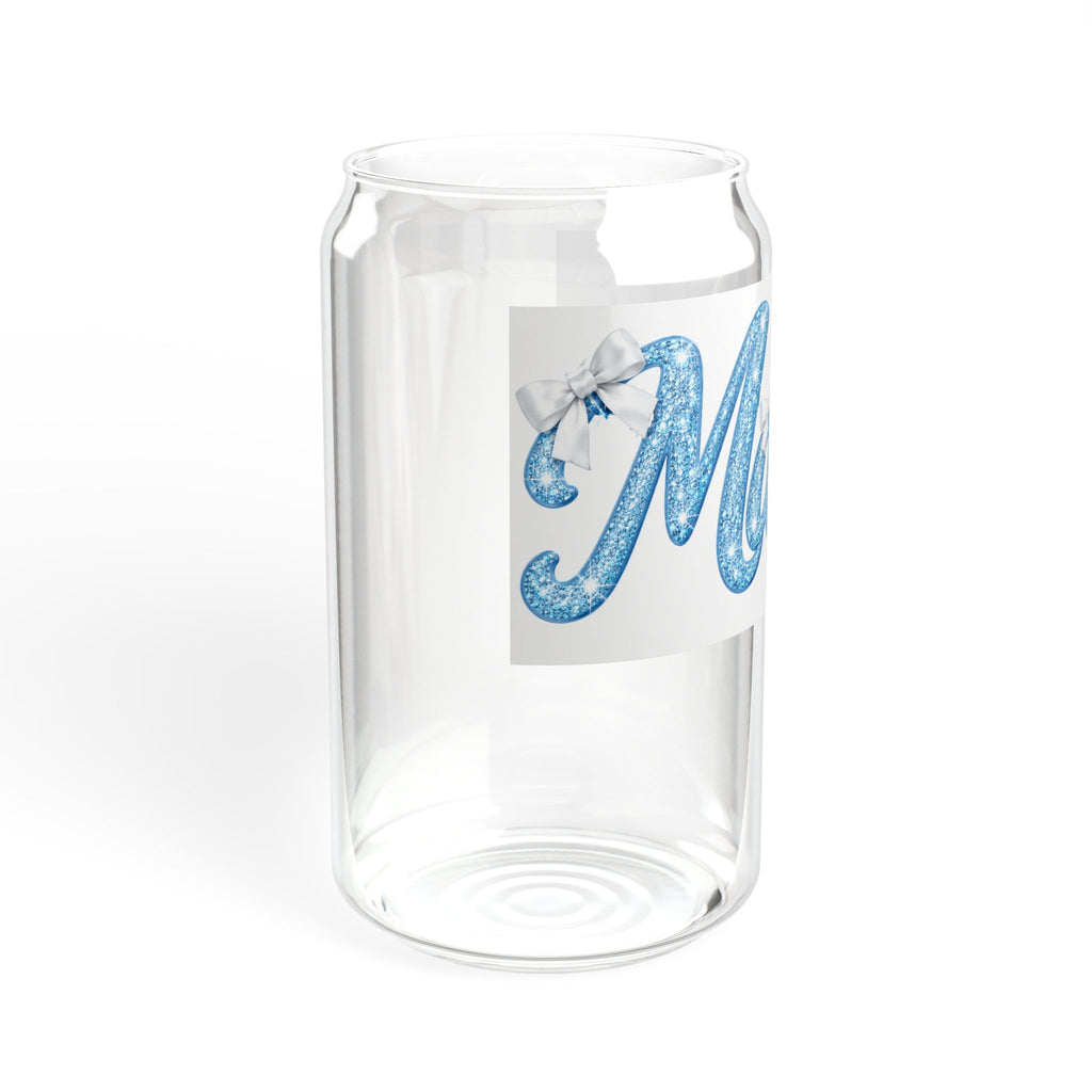 Mama 16oz Glass Sipper — Cute Blue Script Mama Drink Jar with Straw