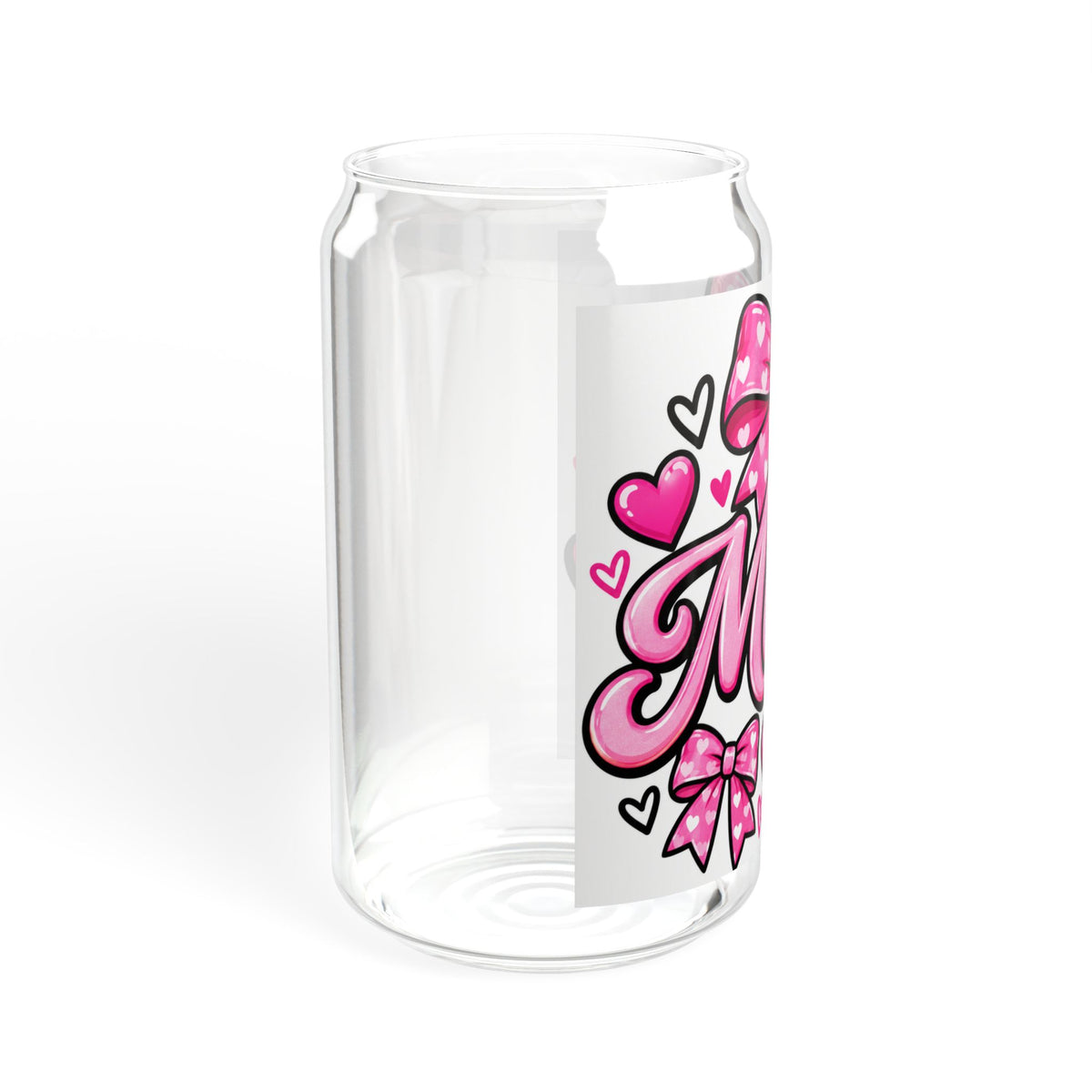Mama Sipper Glass 16oz – Pink Hearts & Bows Drink Jar, Mother's Day Gift