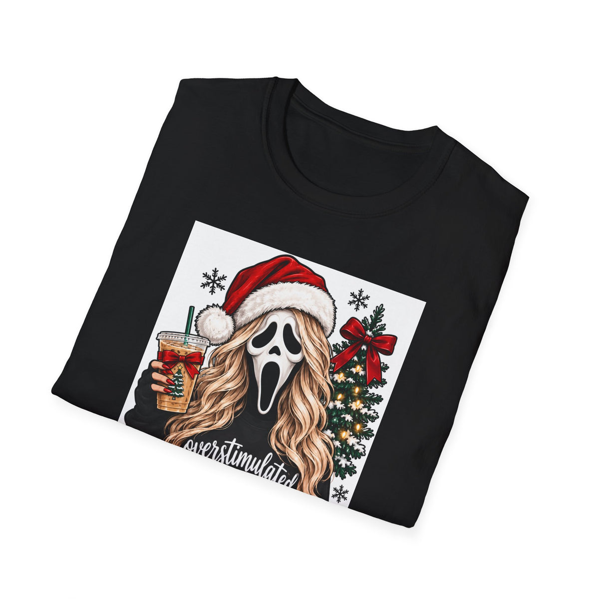 Scream Mask Christmas T-Shirt – "Overstimulated Mama" Holiday Tee