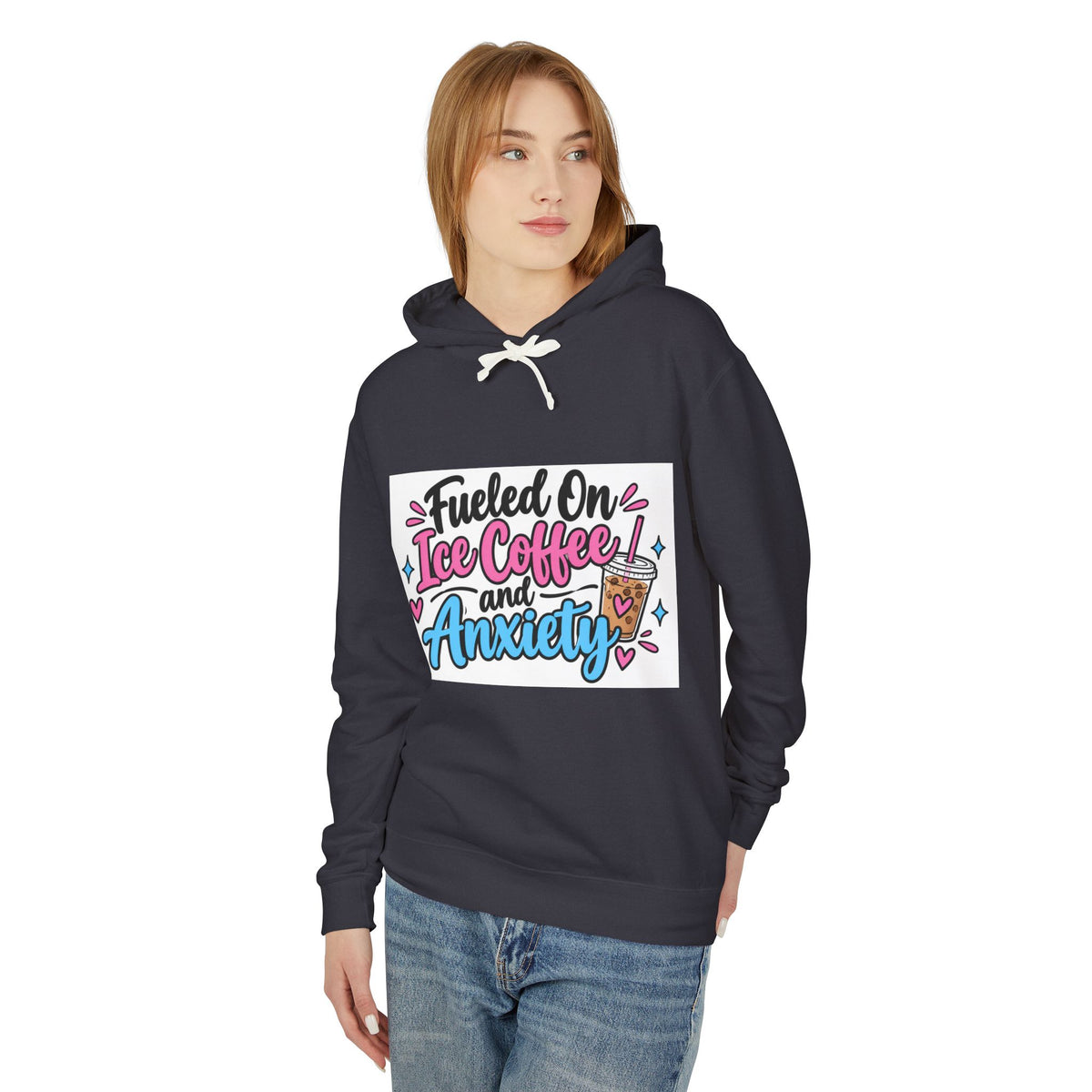 Hoodie — "Fueled on Ice Coffee and Anxiety" Cute Pastel Graphic Hoodie