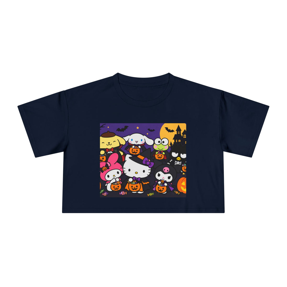 Halloween Kitty Crop Tee — Cute Hello Kitty Trick-or-Treat Graphic
