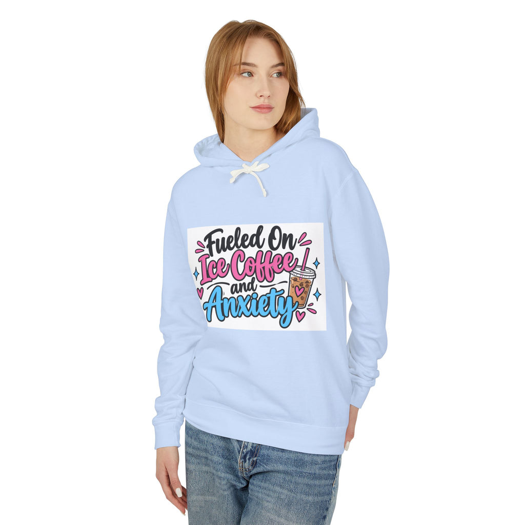 Hoodie — "Fueled on Ice Coffee and Anxiety" Cute Pastel Graphic Hoodie