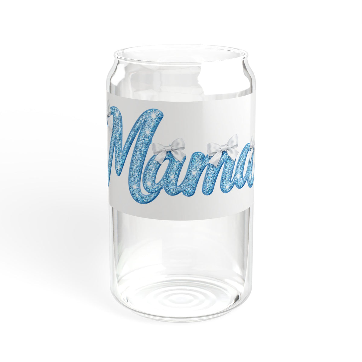 Mama 16oz Glass Sipper — Cute Blue Script Mama Drink Jar with Straw