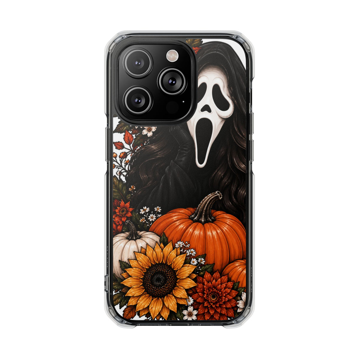 Clear Magnetic Phone Case — Autumn Scream Pumpkin & Sunflower Design