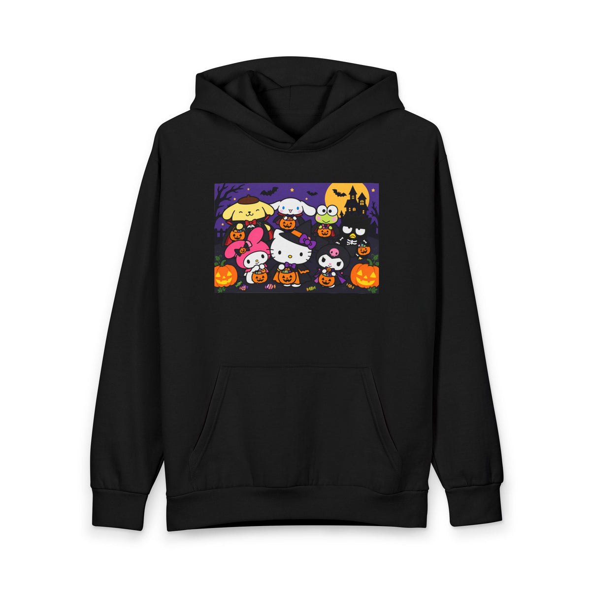 Halloween Kawaii Characters Hoodie — Cute Sanrio-Style Pumpkin Party Pullover