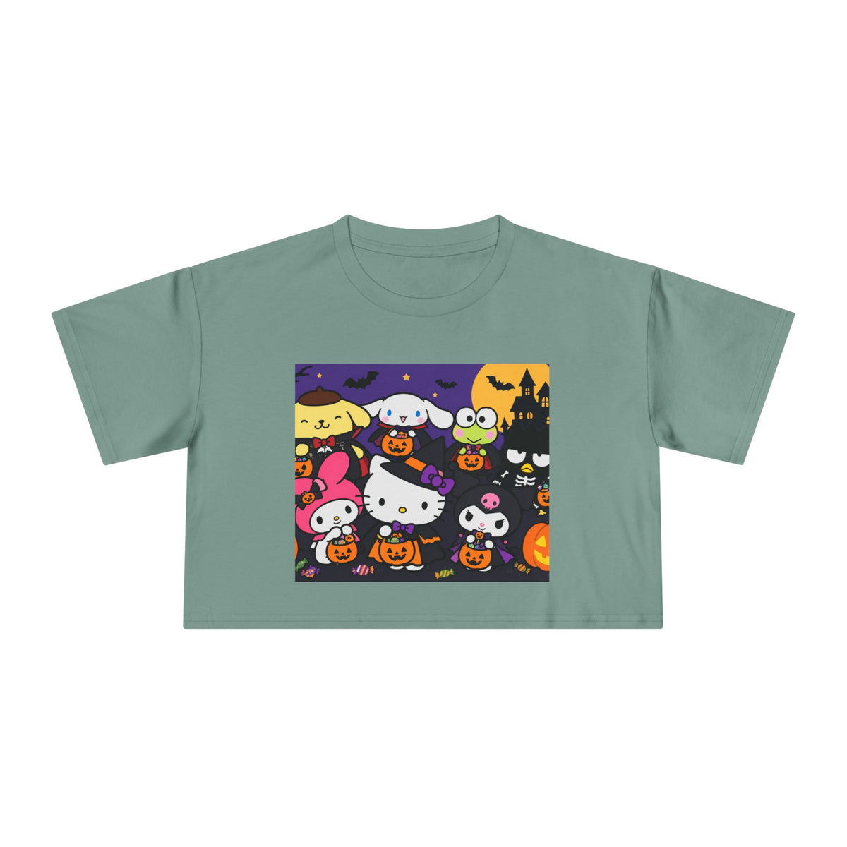 Halloween Kitty Crop Tee — Cute Hello Kitty Trick-or-Treat Graphic