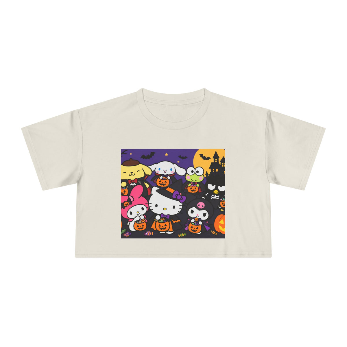 Halloween Kitty Crop Tee — Cute Hello Kitty Trick-or-Treat Graphic