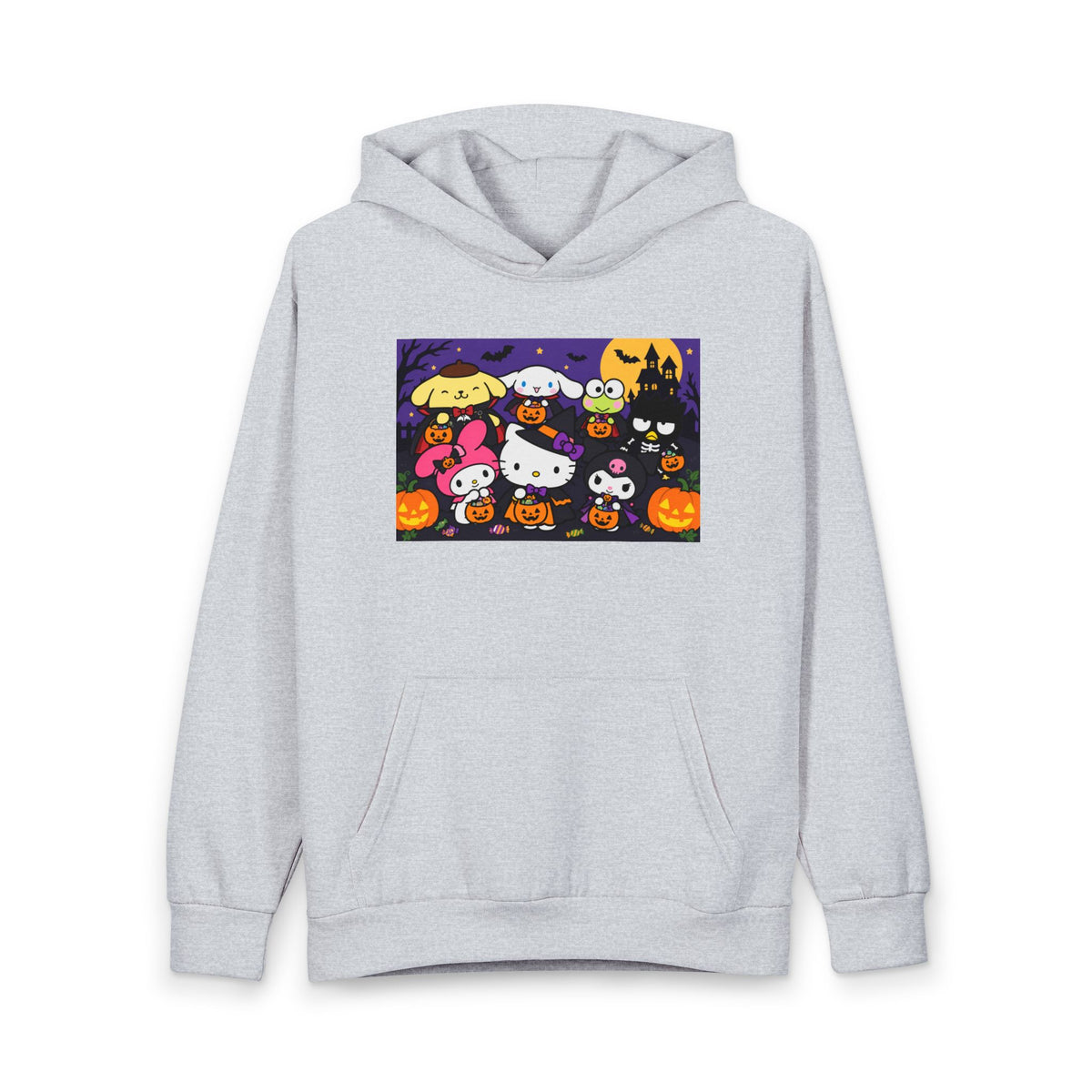 Halloween Kawaii Characters Hoodie — Cute Sanrio-Style Pumpkin Party Pullover
