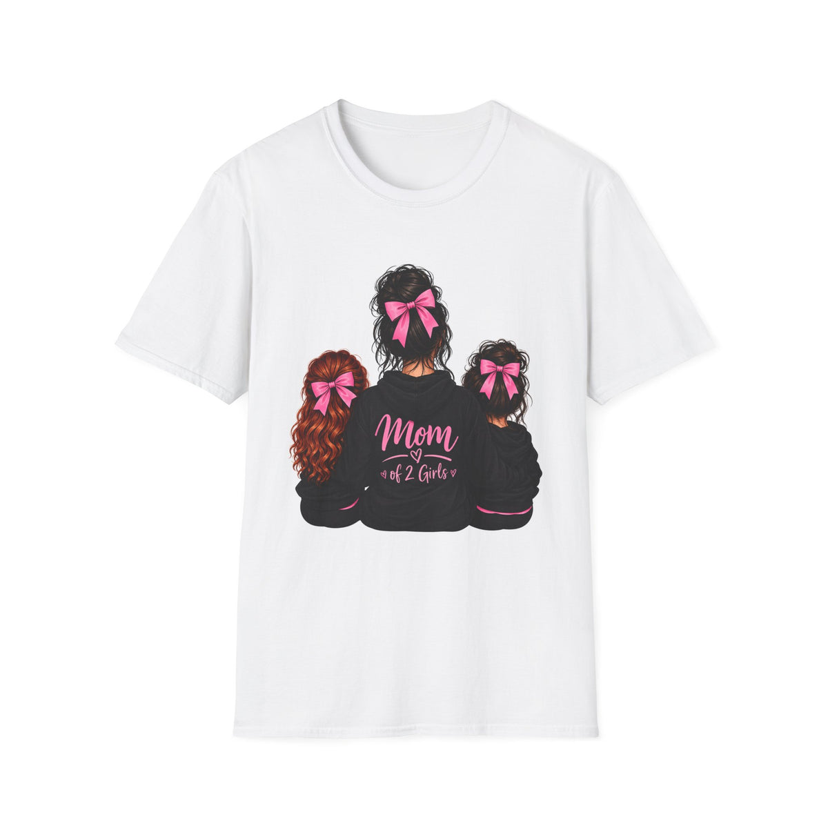 Mom of 2 Girls T-Shirt — Matching Pink Bow Sisters Family Tee