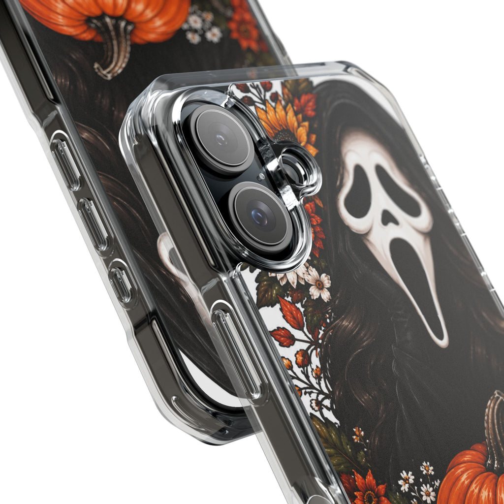 Clear Magnetic Phone Case — Autumn Scream Pumpkin & Sunflower Design