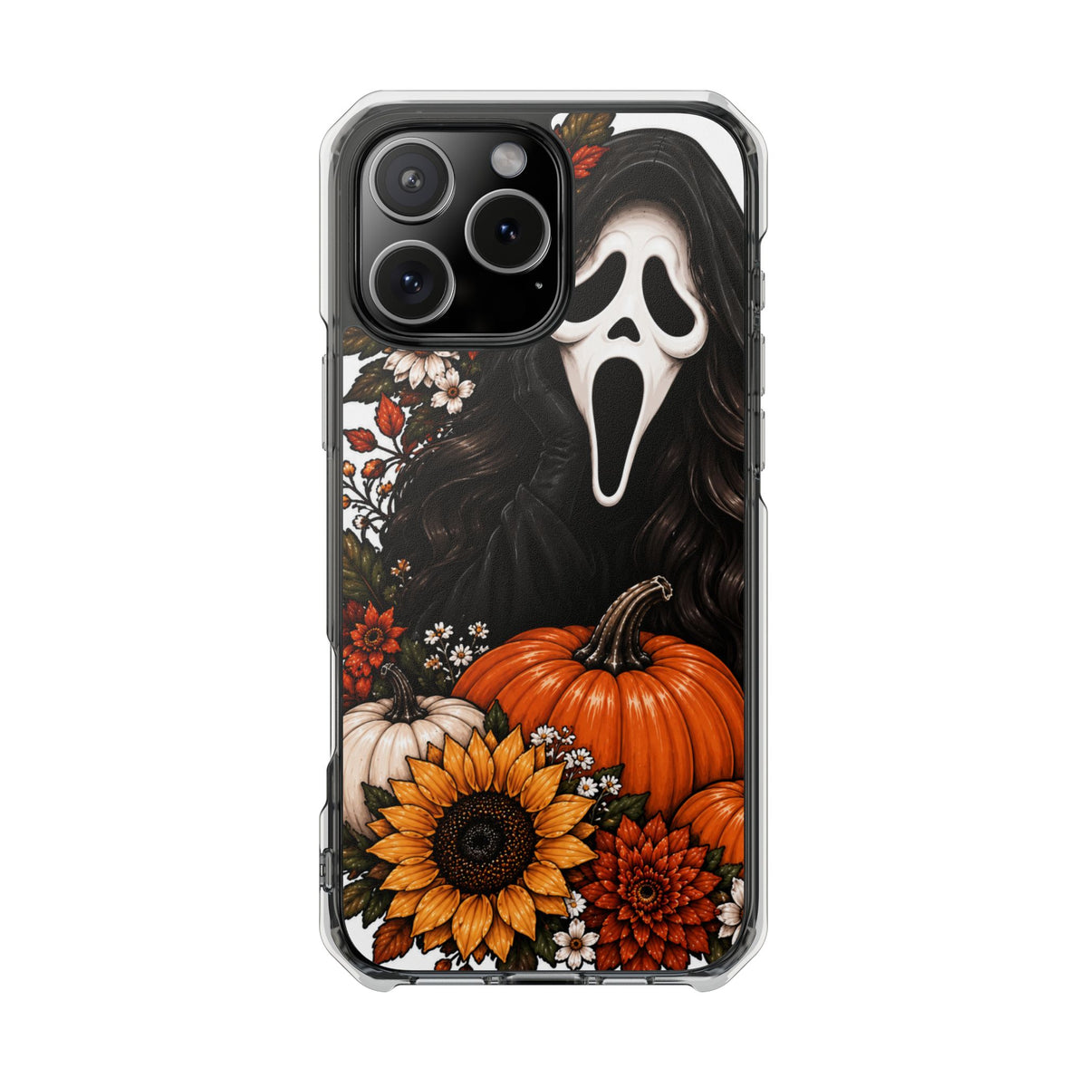 Clear Magnetic Phone Case — Autumn Scream Pumpkin & Sunflower Design