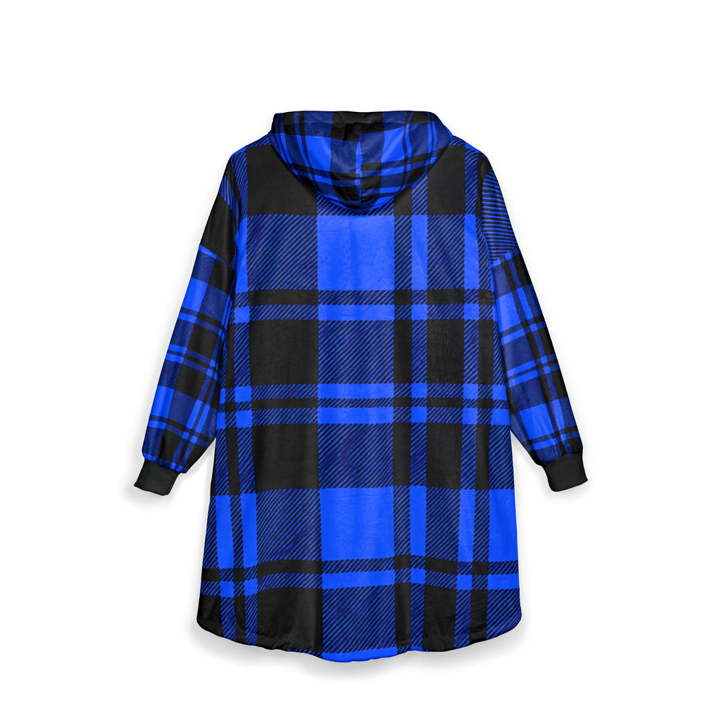 Blue Buffalo Plaid Hooded Blanket - Cozy Sherpa Wearable Blanket
