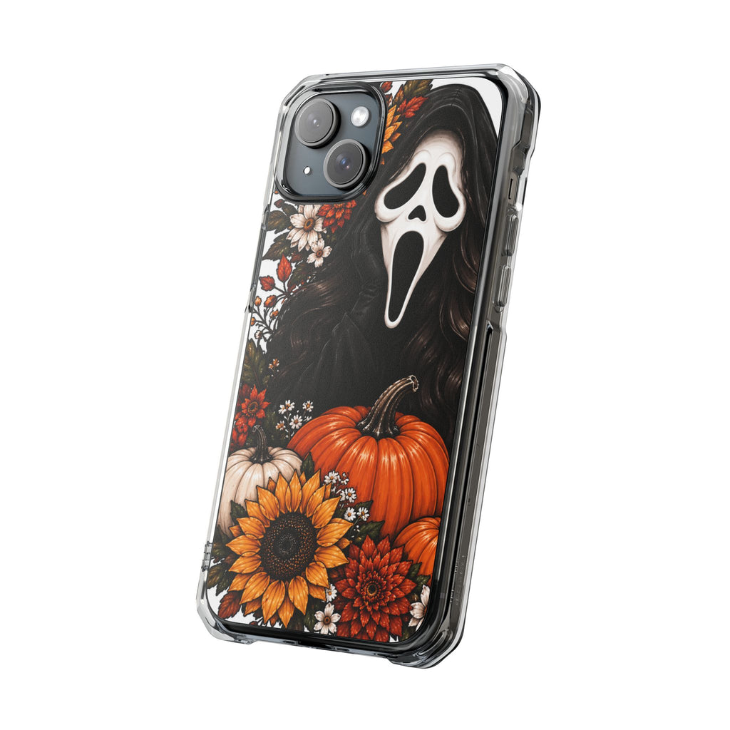 Clear Magnetic Phone Case — Autumn Scream Pumpkin & Sunflower Design