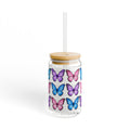 Butterfly Pattern Sipper Glass — 16oz Reusable Jar with Straw