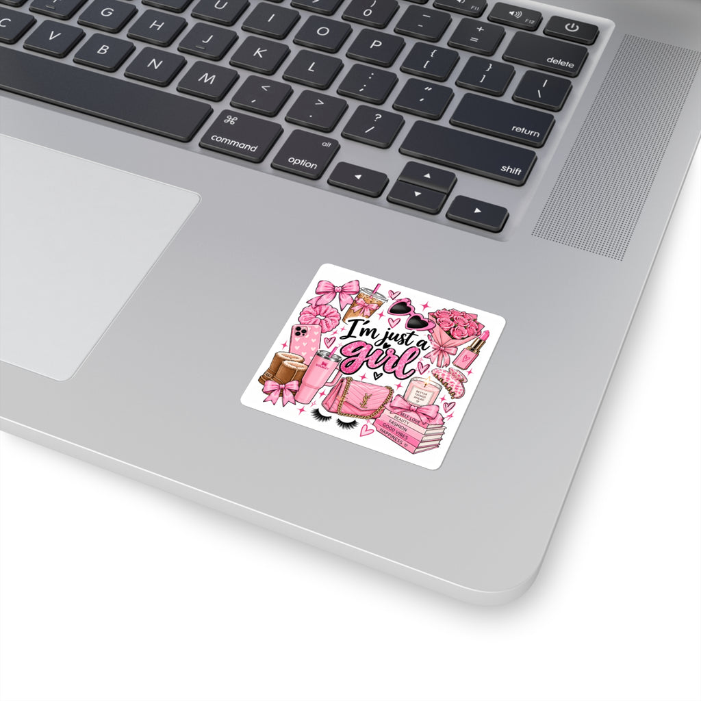 I'm Just a Girl Pink Aesthetic Sticker — Square Laptop Sticker