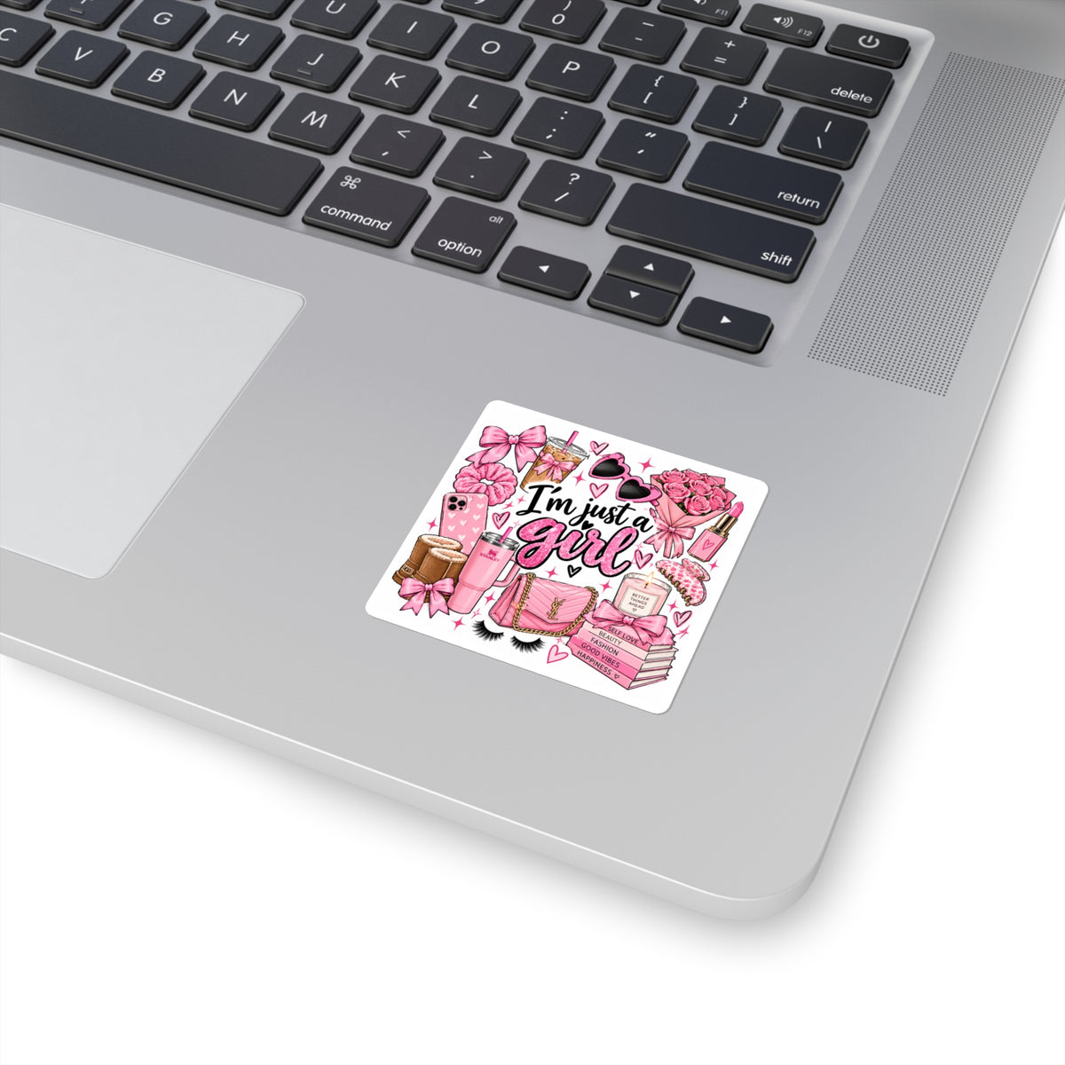 I'm Just a Girl Pink Aesthetic Sticker — Square Laptop Sticker