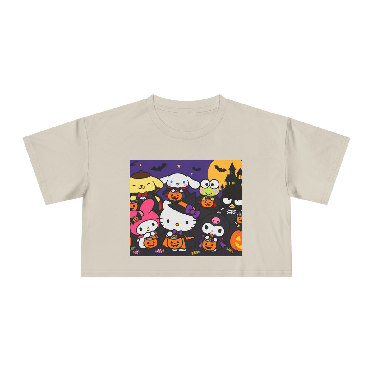 Halloween Kitty Crop Tee — Cute Hello Kitty Trick-or-Treat Graphic