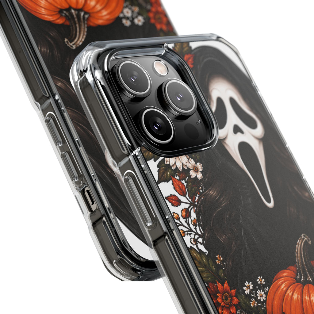 Clear Magnetic Phone Case — Autumn Scream Pumpkin & Sunflower Design