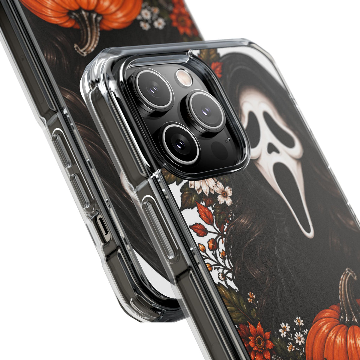 Clear Magnetic Phone Case — Autumn Scream Pumpkin & Sunflower Design