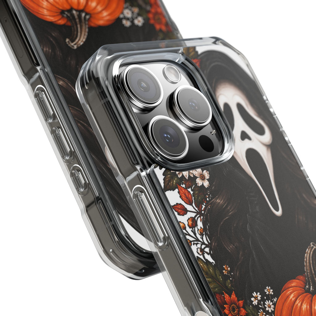 Clear Magnetic Phone Case — Autumn Scream Pumpkin & Sunflower Design