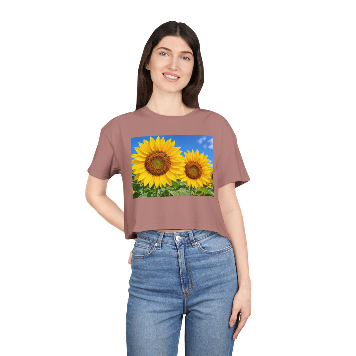 Sunflower Print Crop Tee