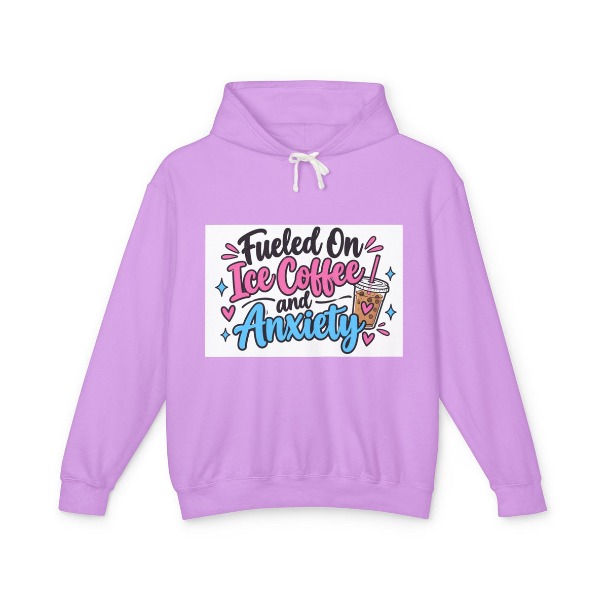 Hoodie — "Fueled on Ice Coffee and Anxiety" Cute Pastel Graphic Hoodie