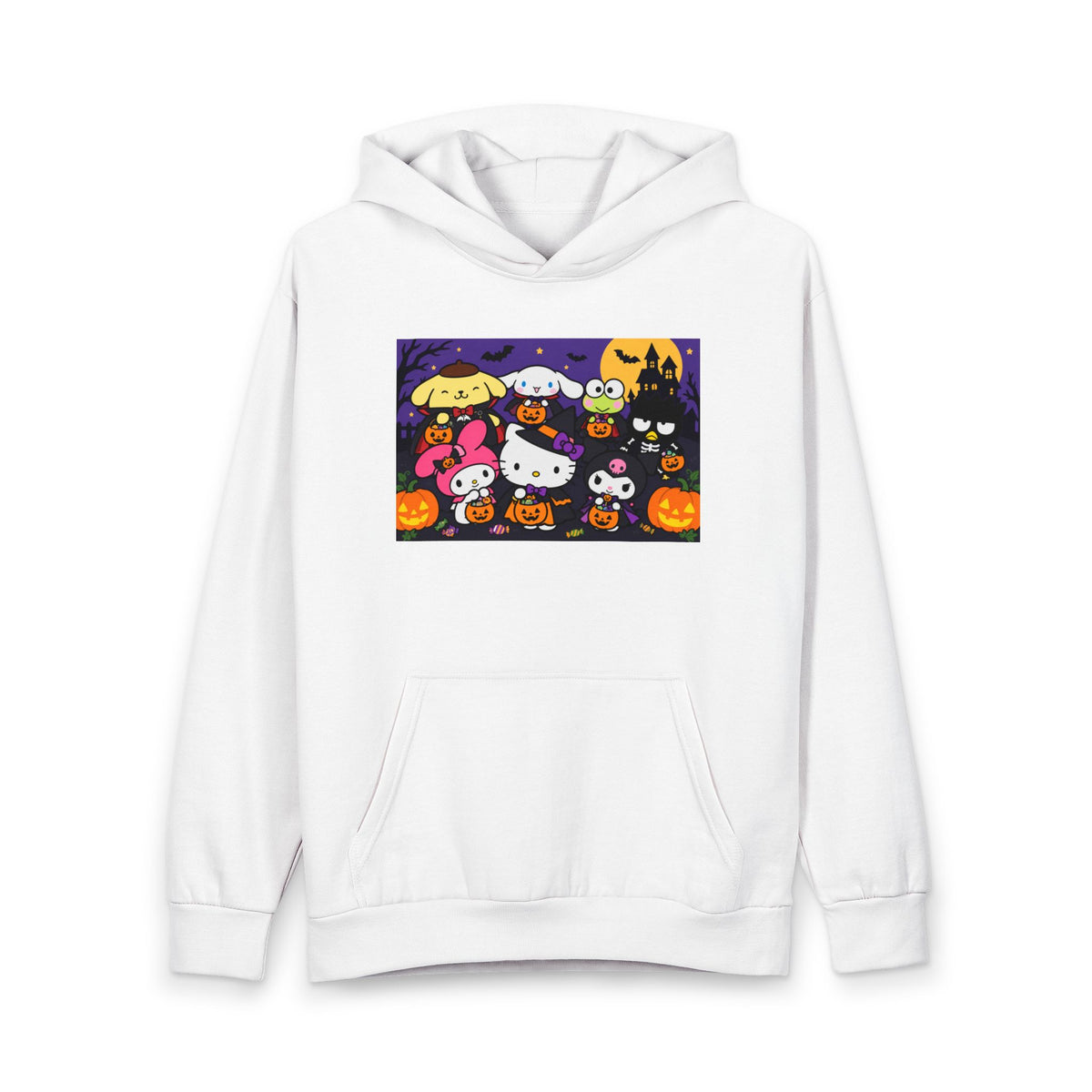 Halloween Kawaii Characters Hoodie — Cute Sanrio-Style Pumpkin Party Pullover