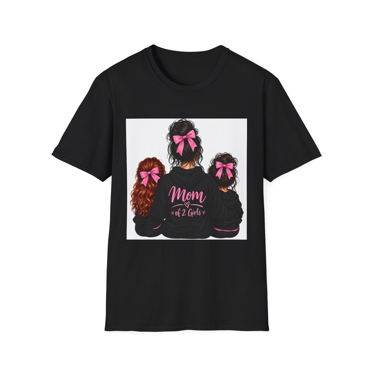 Mom of 2 Girls T-Shirt — Matching Pink Bow Sisters Family Tee
