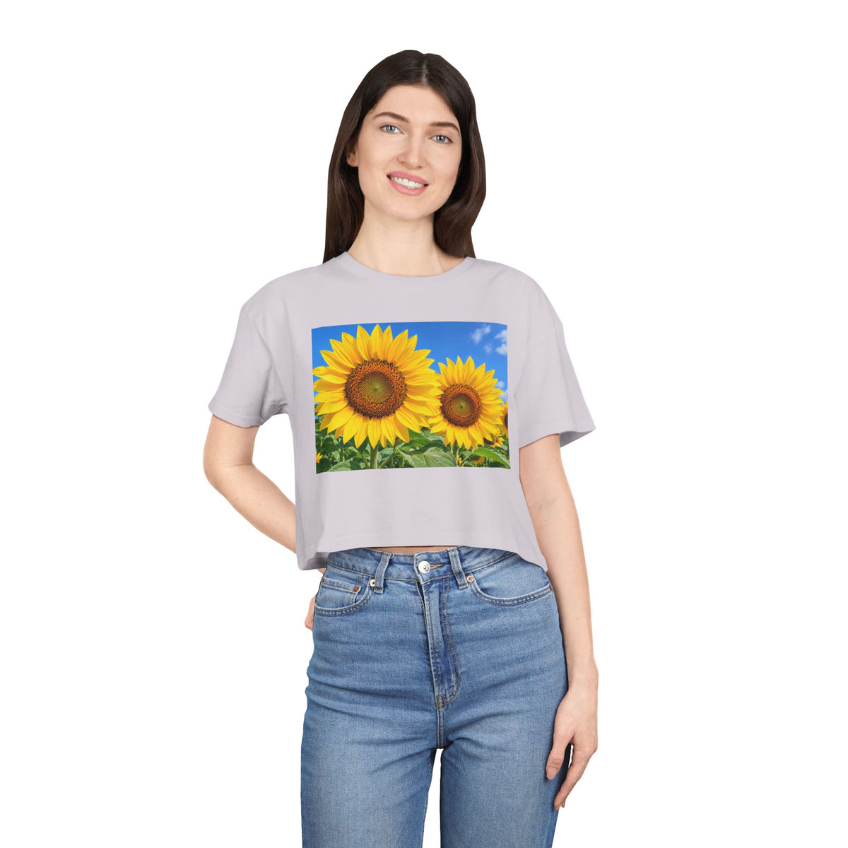 Sunflower Print Crop Tee