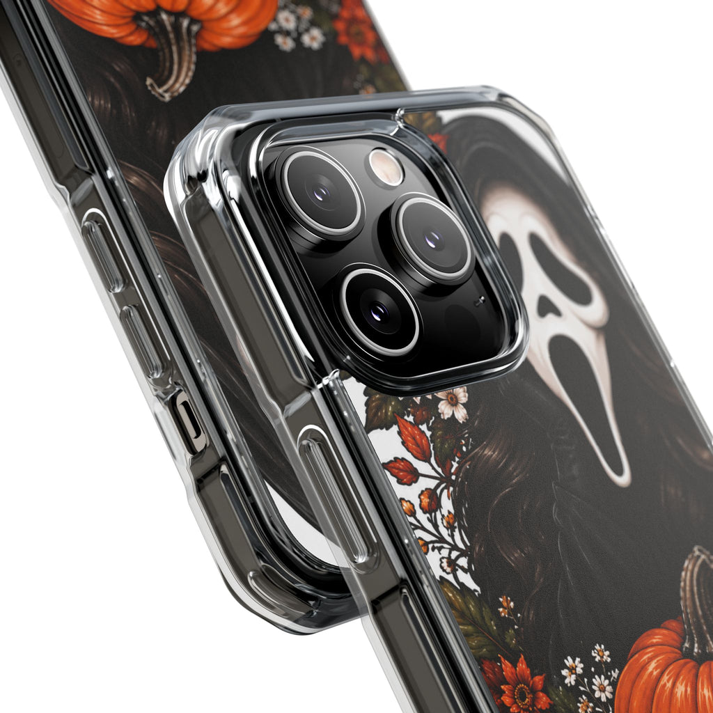 Clear Magnetic Phone Case — Autumn Scream Pumpkin & Sunflower Design