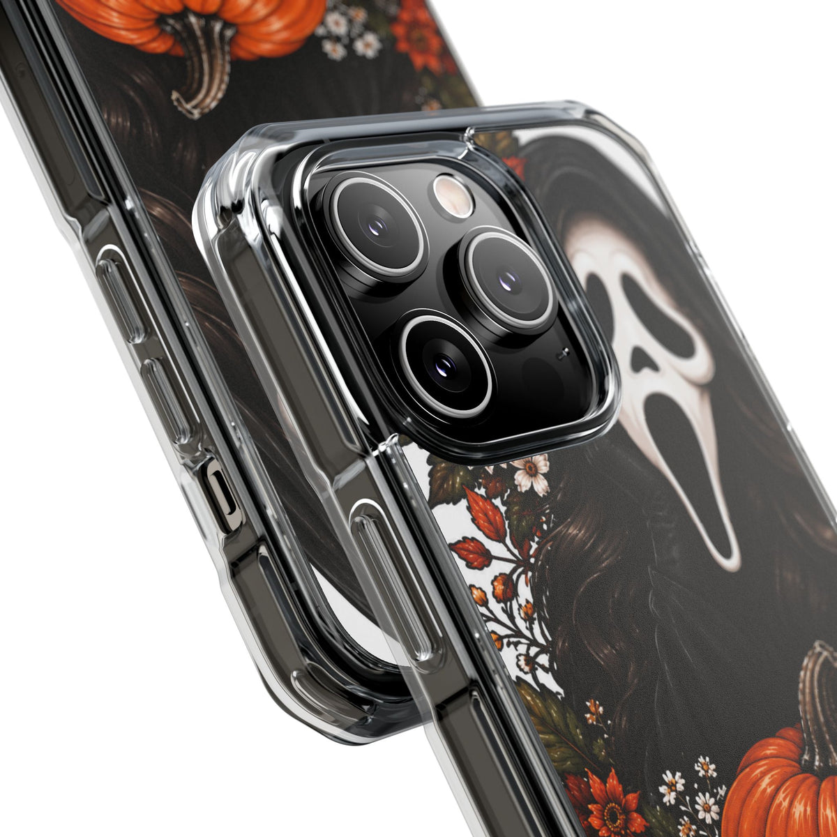 Clear Magnetic Phone Case — Autumn Scream Pumpkin & Sunflower Design