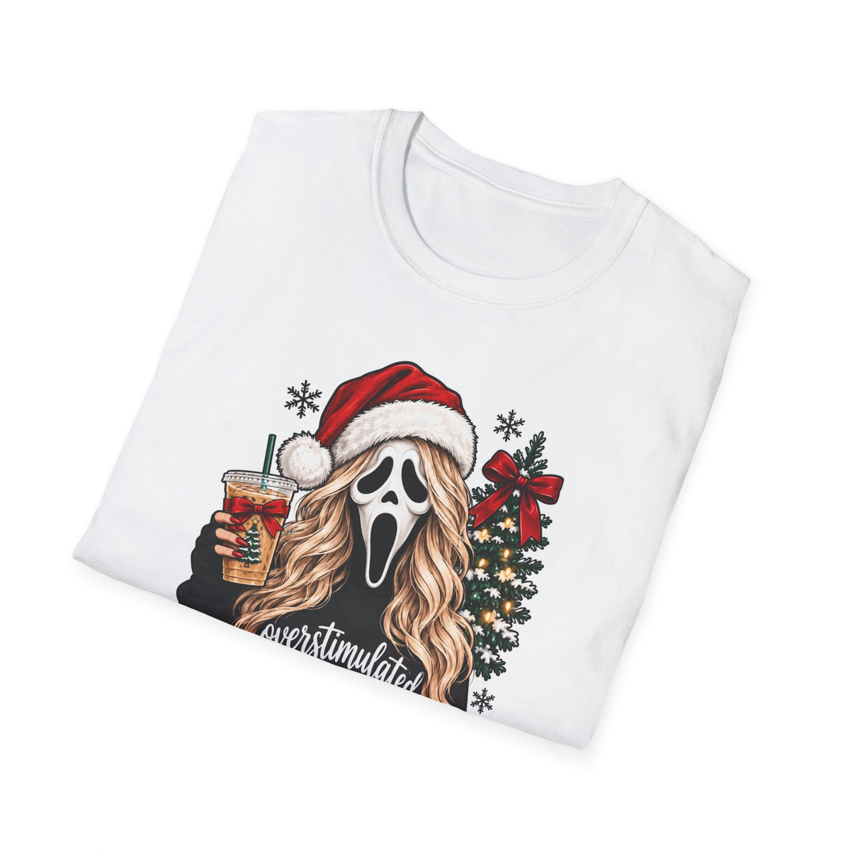 Scream Mask Christmas T-Shirt – "Overstimulated Mama" Holiday Tee