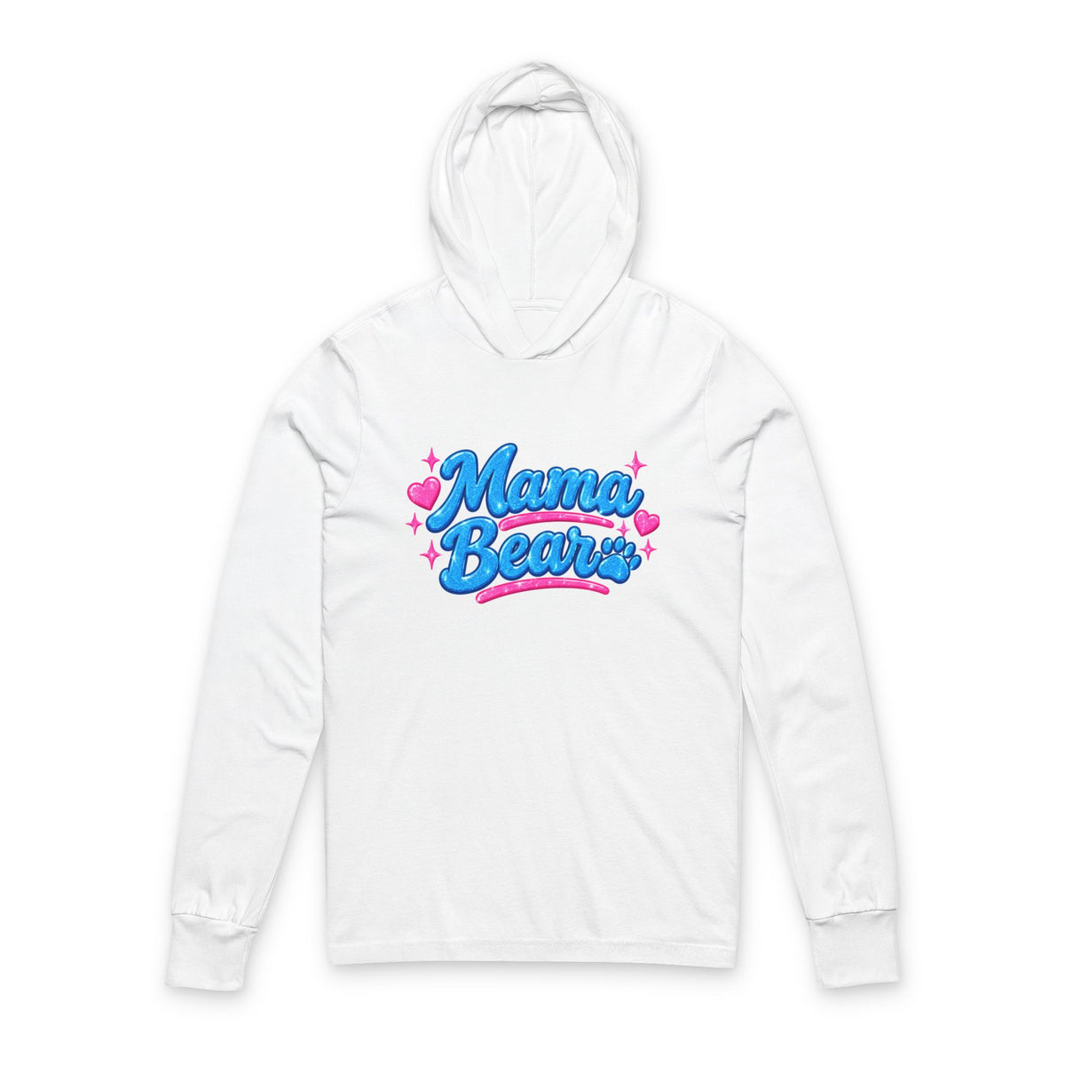 Mama Bear Hoodie Tee — Cute Pink & Blue Mother's Day Long Sleeve Hooded Shirt