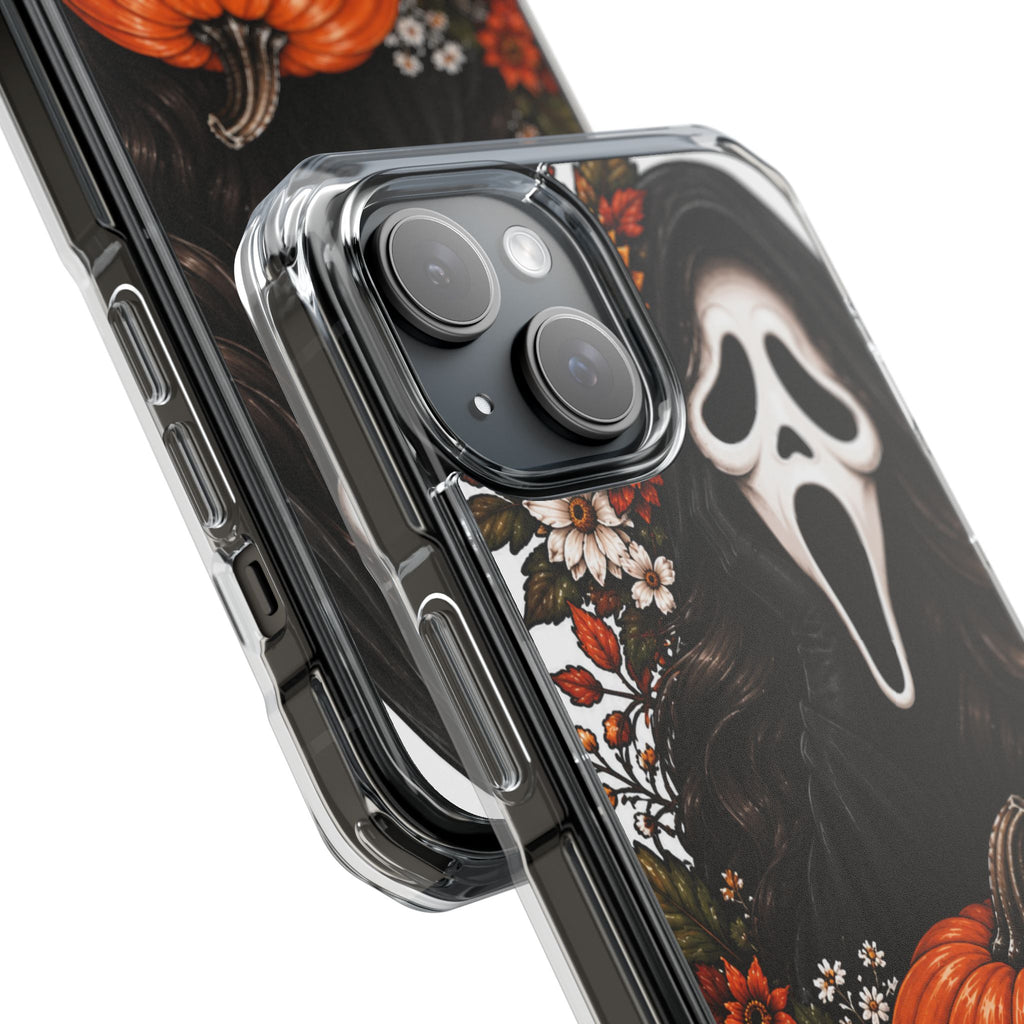 Clear Magnetic Phone Case — Autumn Scream Pumpkin & Sunflower Design