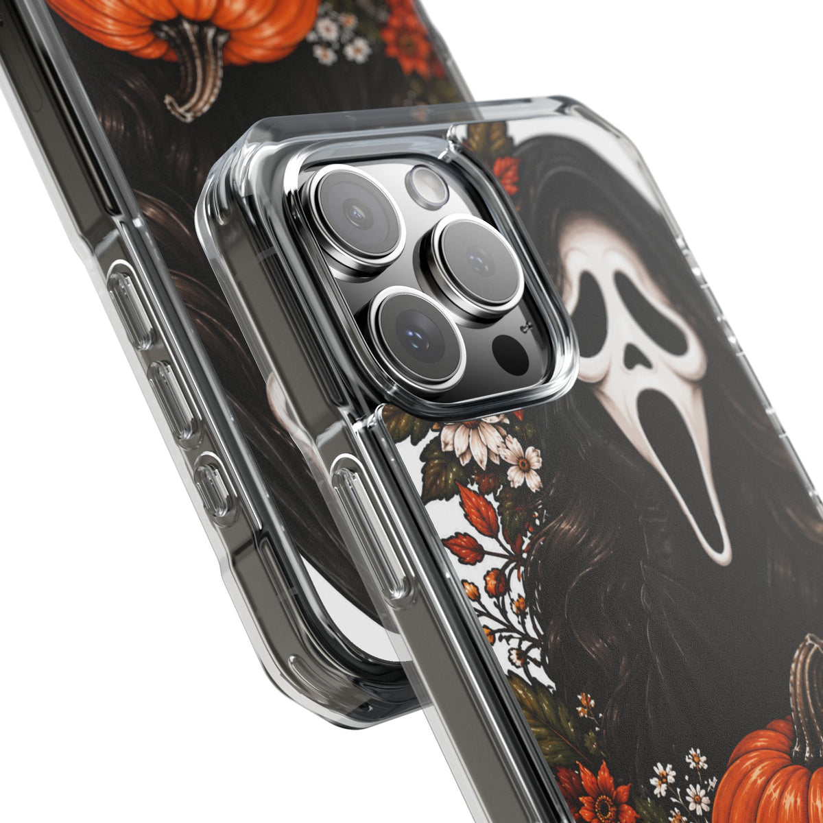 Clear Magnetic Phone Case — Autumn Scream Pumpkin & Sunflower Design