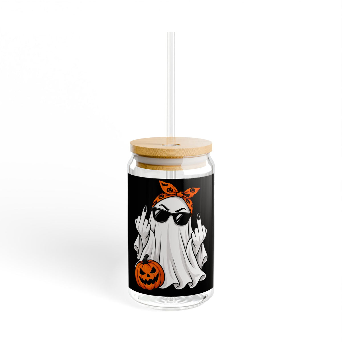 Halloween Ghost Sipper Glass - 16oz Spooky Pumpkin Drink Tumbler